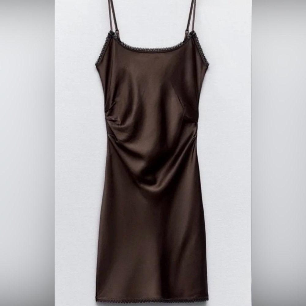 Zara Brown Satin Mini Dress